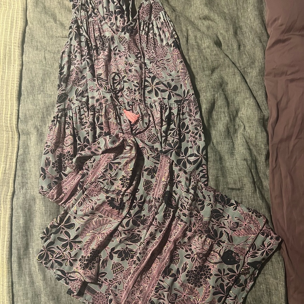 Floral Maxi Dress in Pink and Black with gold details